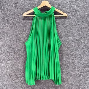New York & Company Blouse Women 3X Plus Green Sleeveless Wide Strap Pleated